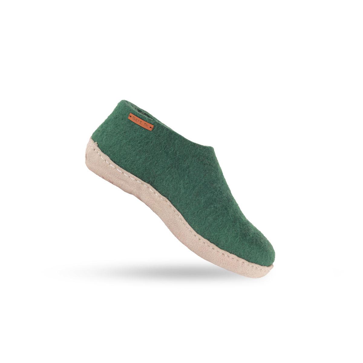 Børne sutsko af uld (100% ren uld) - Model Grøn m/sål i skind - Dansk Design fra SHUS