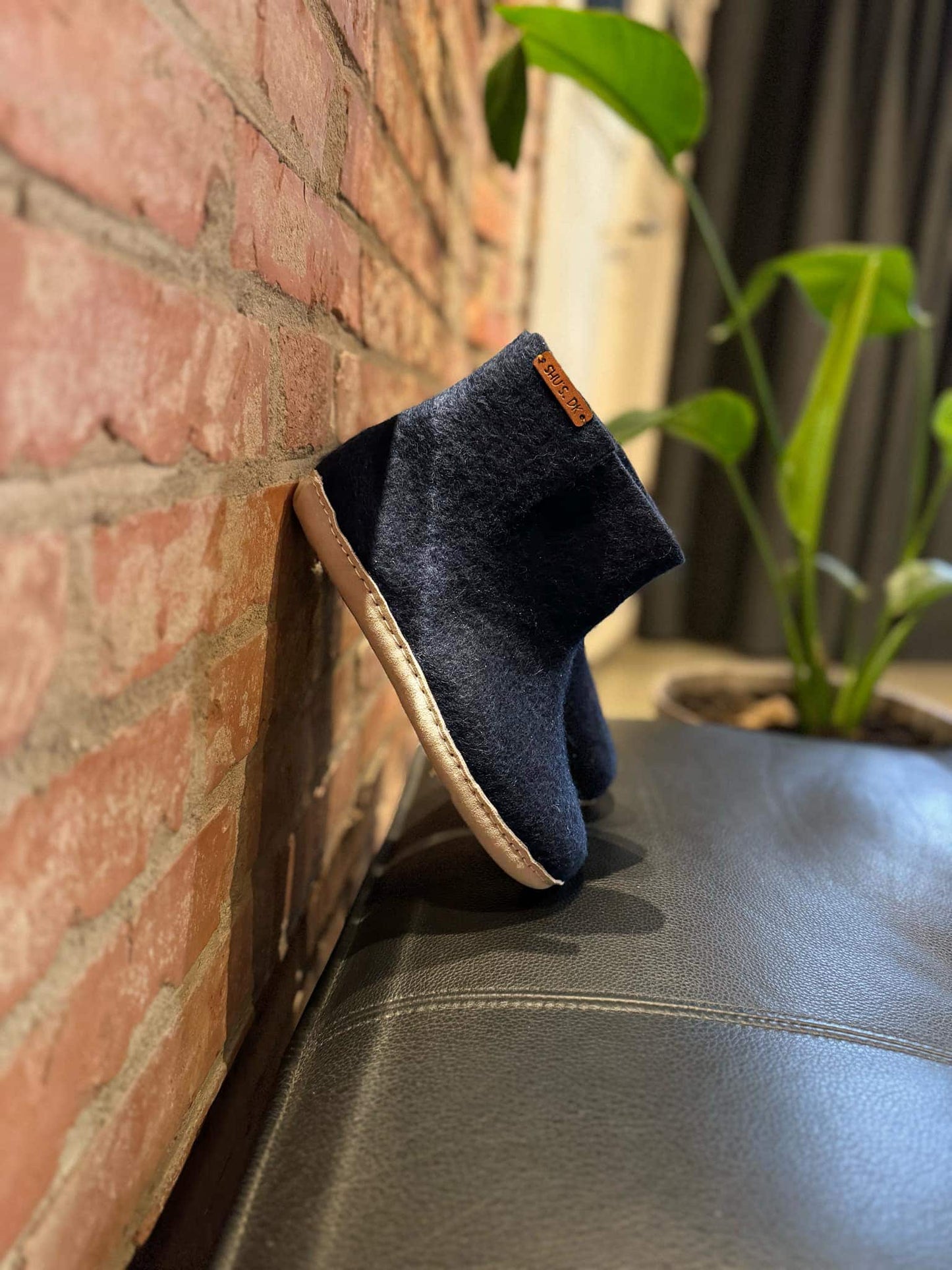 Blå uldstøvle (100% ren uld) - Model Blå m/sål i skind - Dansk Design fra SHUS