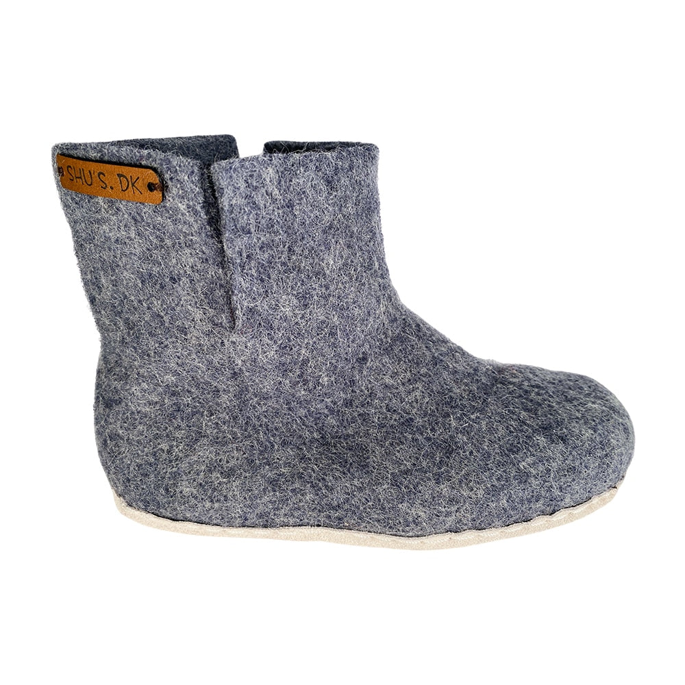 Uldstøvle Børn (100% ren uld) - Model Denim m/sål i skind - Dansk Design fra SHUS