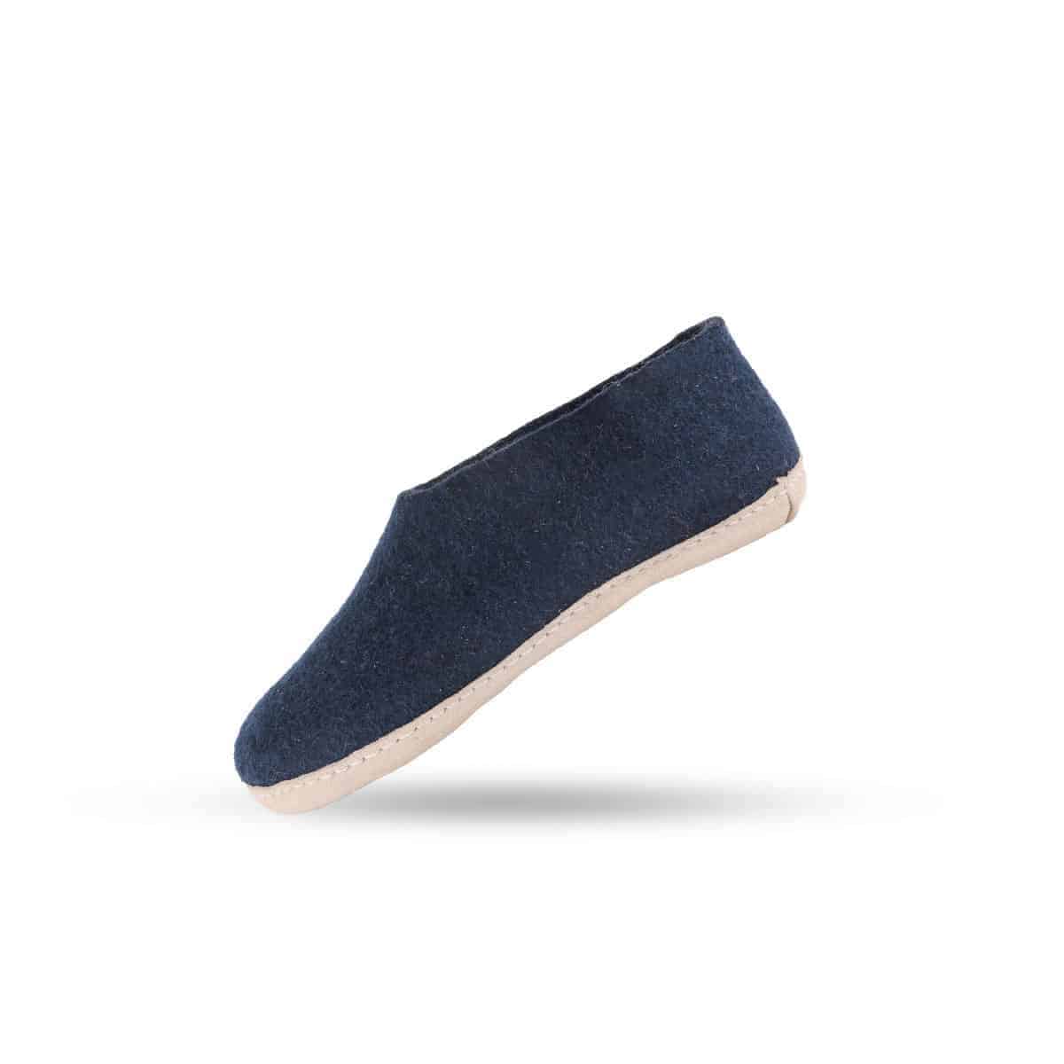 Uldhjemmesko (100% ren uld) - Model Blå m/sål i skind - Dansk Design fra SHUS