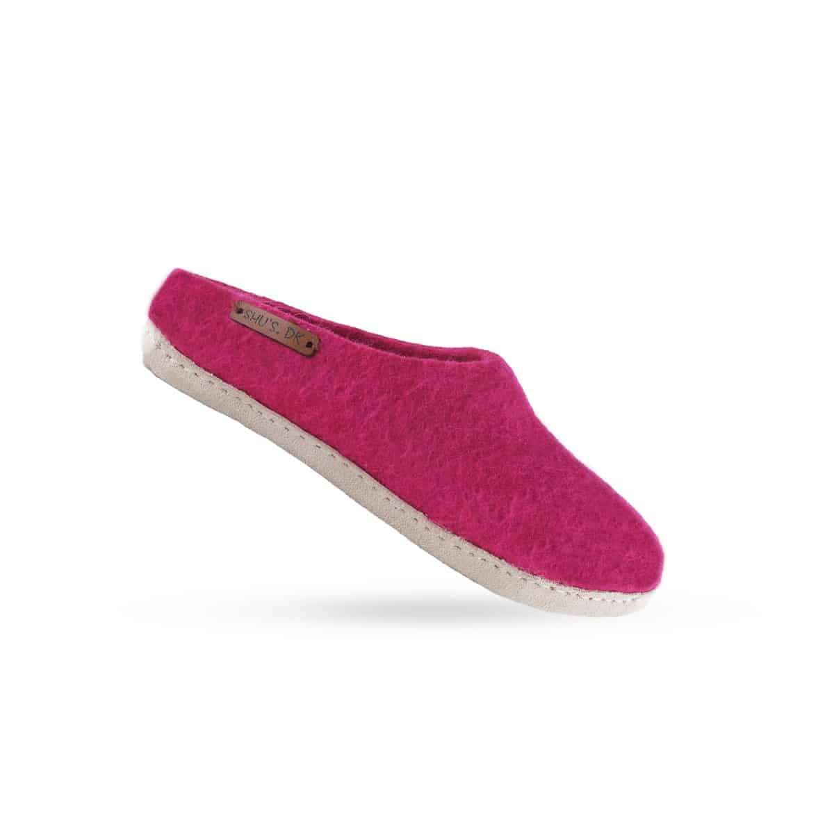 uld tøffel og hjemmesko (100% ren uld) - Model Pink m/sål i skind - Dansk Design fra SHUS