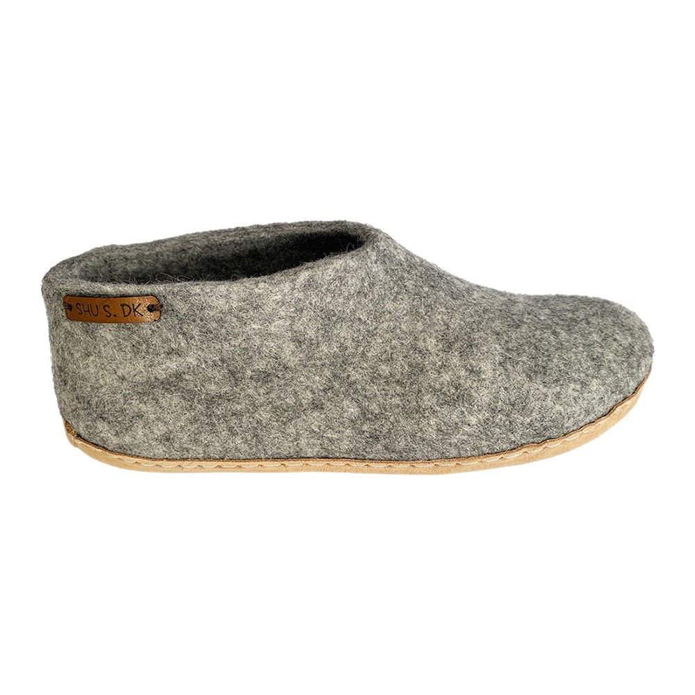 Uldhjemmesko (100% ren uld) - Model Grå m/sål i skind - Dansk Design fra SHUS
