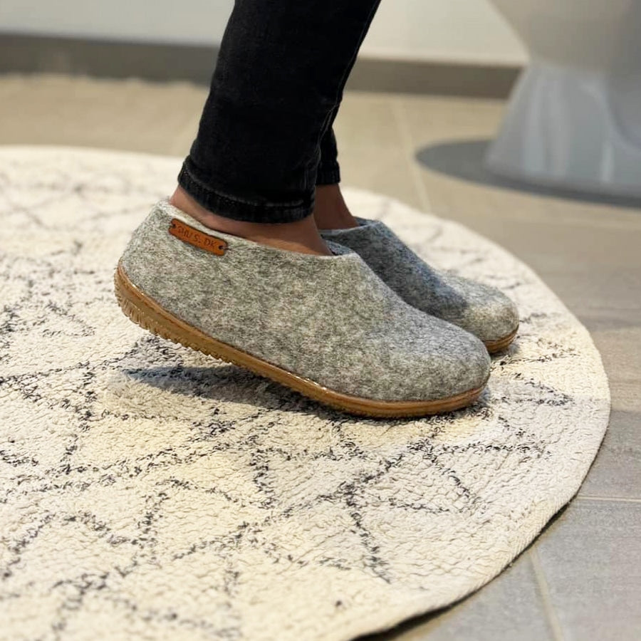 Uldhjemmesko (100% ren uld) - Model Grå m/Gummisål - Dansk Design fra SHUS