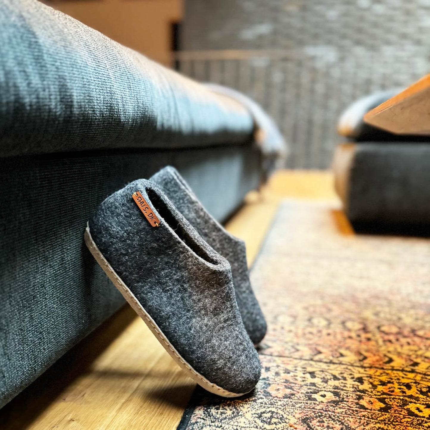 Uldhjemmesko (100% ren uld) - Model Koks m/sål i skind - Dansk Design fra SHUS