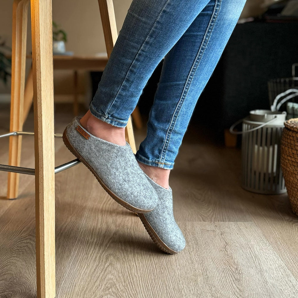 Uldtøfler (100% ren uld) - Model Grå m/Gummisål - Dansk Design fra SHUS