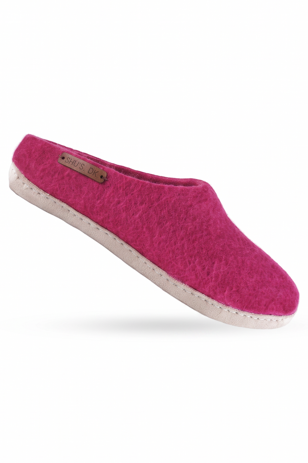 Uldtøffel og Hjemmesko (100% ren uld) - Model Pink m/sål i skind
