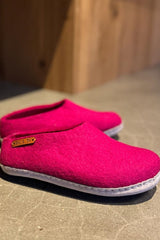 Uldtøffel og Hjemmesko (100% ren uld) - Model Pink m/sål i skind