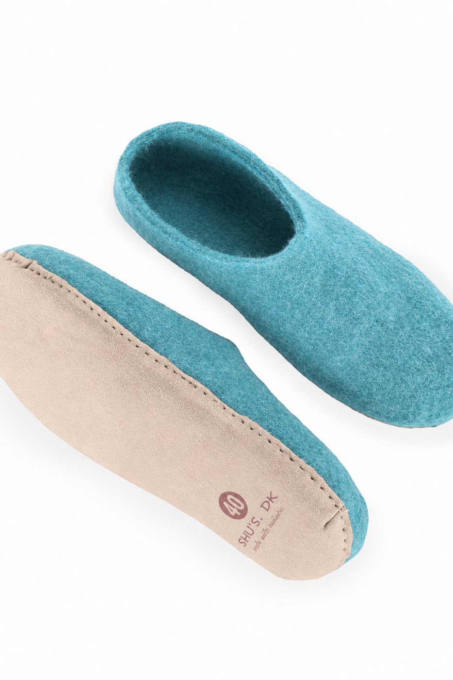 Uldtøffel (100% ren uld) - Model Ocean Mist m/sål i skind