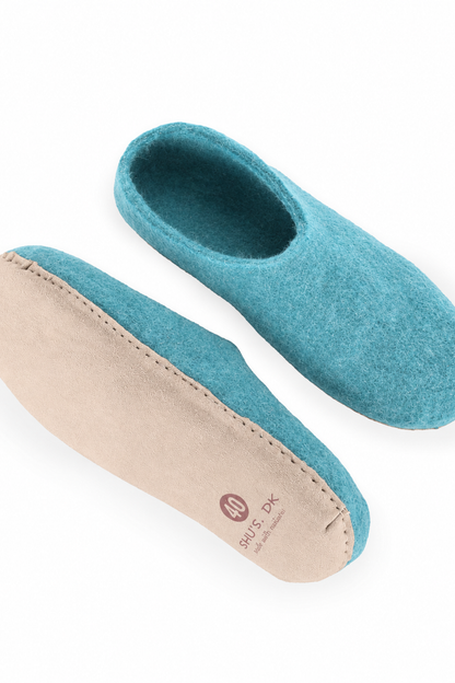 Uldtøffel (100% ren uld) - Model Ocean Mist m/sål i skind