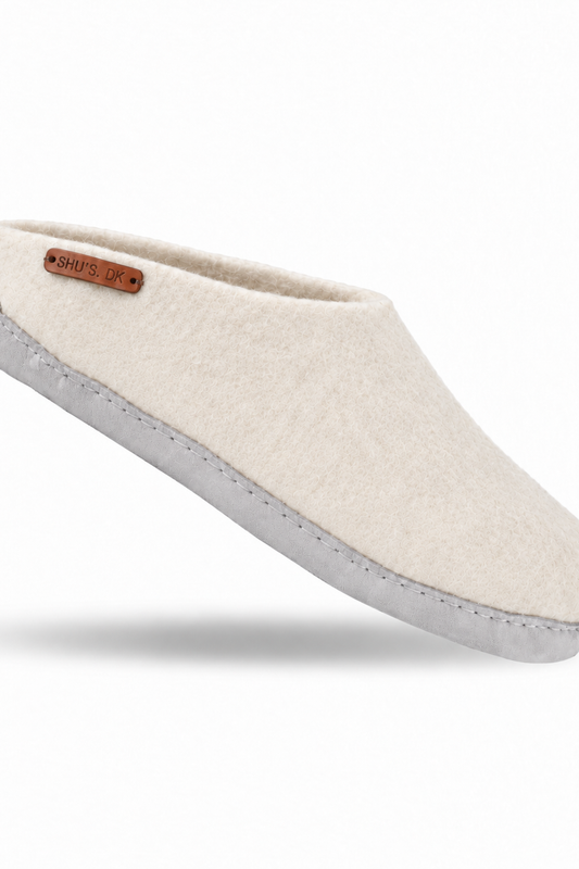 Uldtøffel (100% ren uld) - Model Beige m/sål i skind