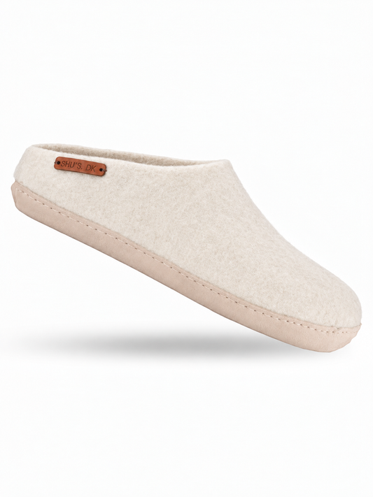 Uldtøffel (100% ren uld) - Model Beige m/sål i skind