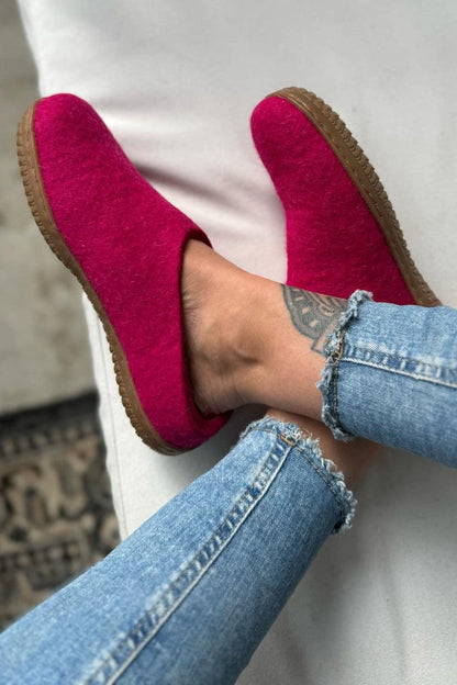 Uldtøffel (100% ren uld) – Model Pink m/Gummisål