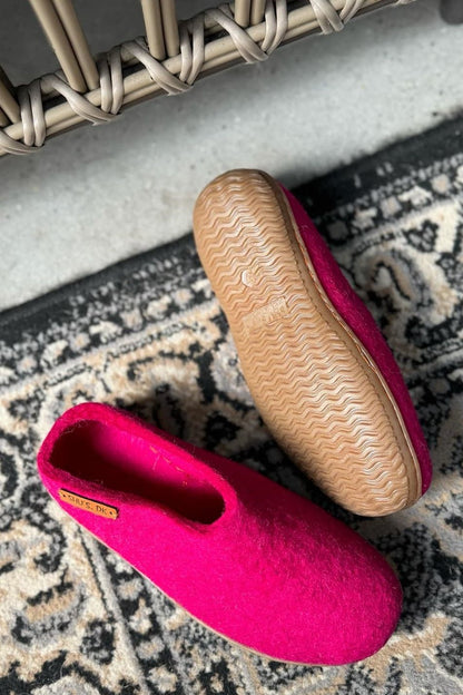 Uld hjemmesko (100% ren uld) - Model Pink m/Gummisål