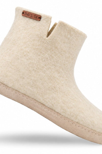 Uldstøvle (100% ren uld) - Model beige m/sål i skind