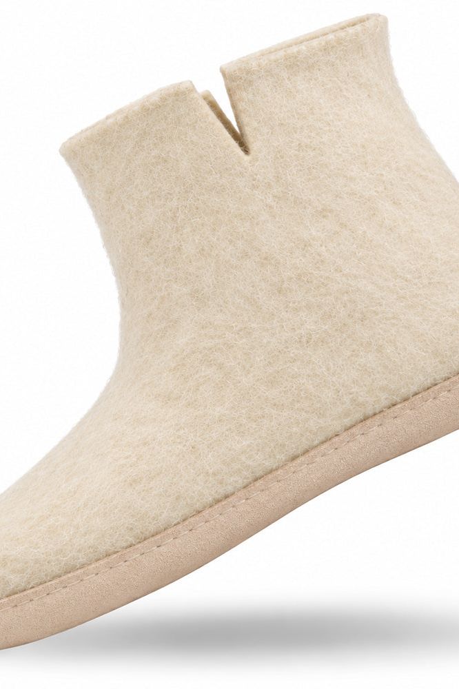 Uldstøvle (100% ren uld) - Model beige m/sål i skind