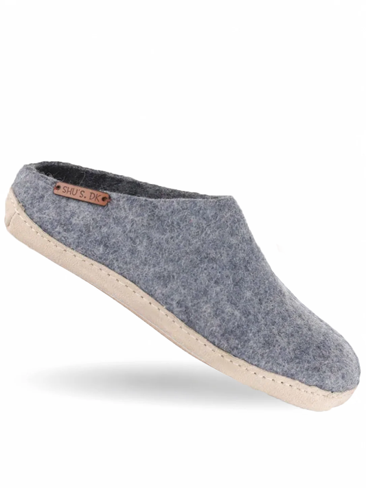 Uldtøffel (100% ren uld) - Model Denim m/sål i skind