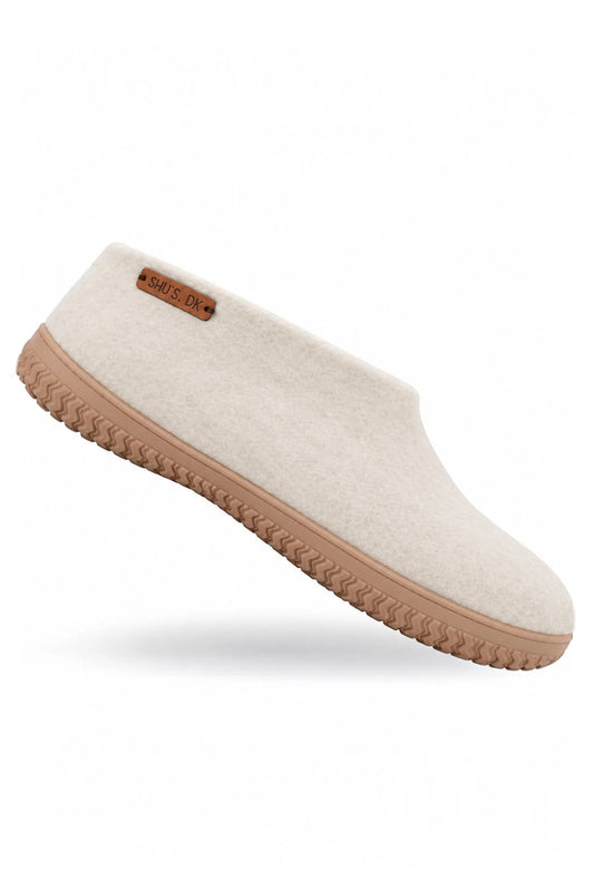 Uld hjemmesko (100% ren uld) - Model beige m/Gummisål