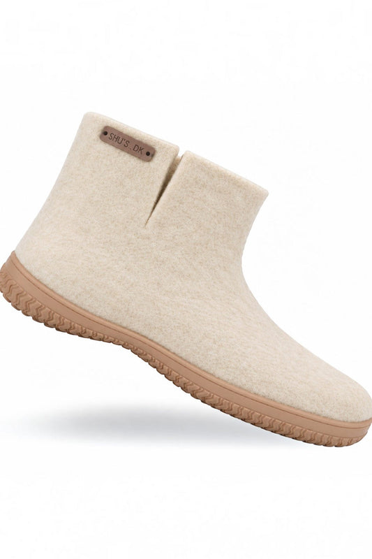 Uldstøvle (100% ren uld) - Model Beige m/Gummisål