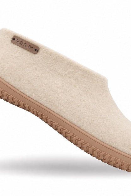 Uld hjemmesko (100% ren uld) - Model beige m/Gummisål