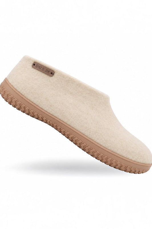 Uld hjemmesko (100% ren uld) - Model beige m/Gummisål