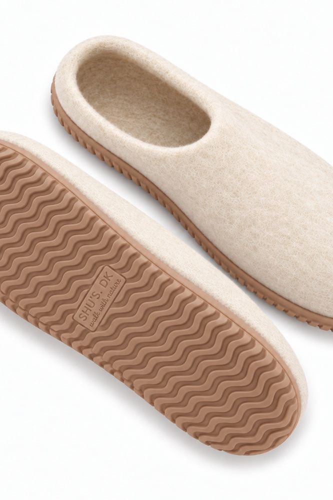 Uld hjemmesko (100% ren uld) - Model beige m/Gummisål