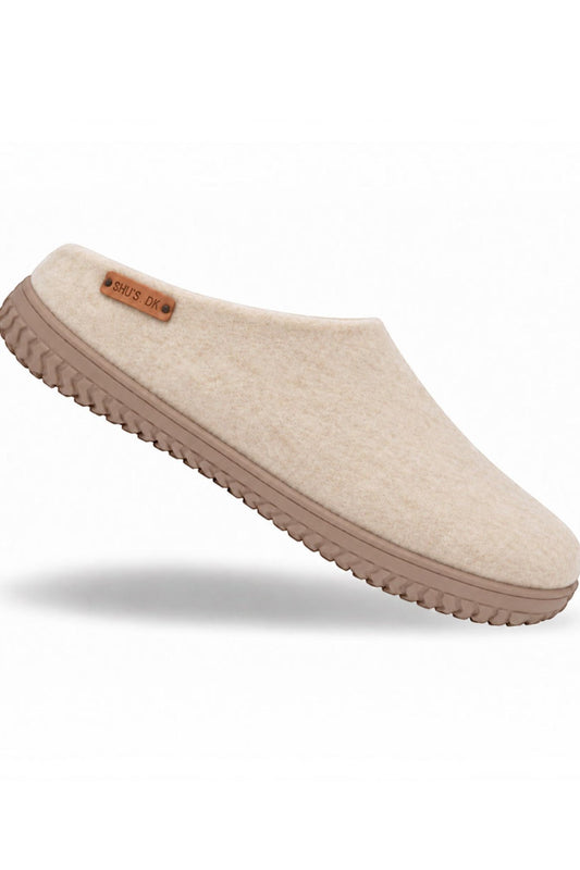 Uldtøffel (100% ren uld) - Model beige m/Gummisål