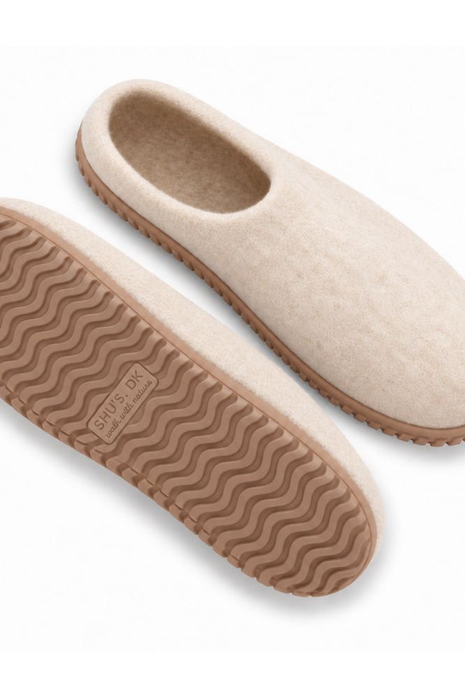 Uldtøffel (100% ren uld) - Model beige m/Gummisål