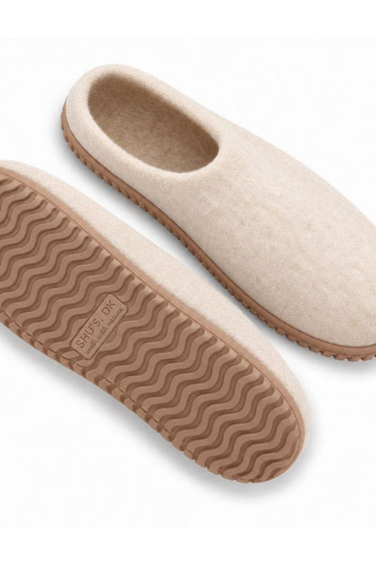 Uldtøffel (100% ren uld) - Model beige m/Gummisål