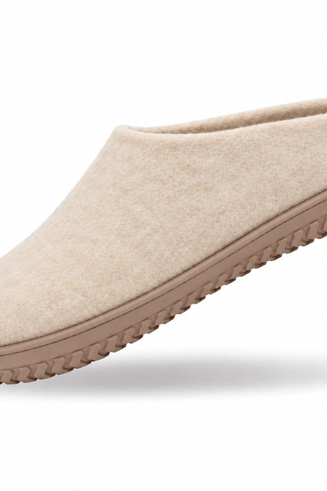 Uldtøffel (100% ren uld) - Model beige m/Gummisål
