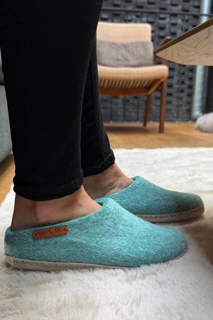Uldtøffel (100% ren uld) - Model Ocean Mist m/sål i skind