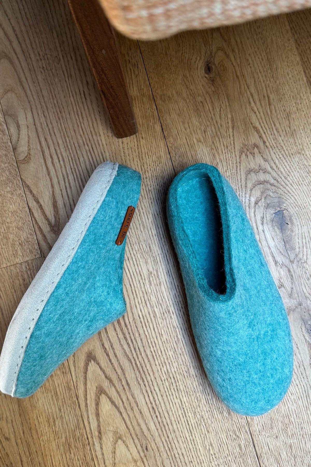 Uldtøffel (100% ren uld) - Model Ocean Mist m/sål i skind