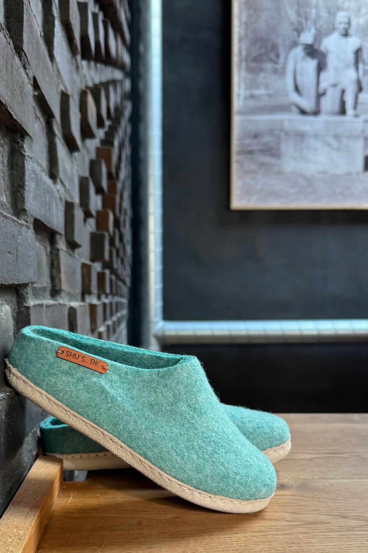 Uldtøffel (100% ren uld) - Model Ocean Mist m/sål i skind