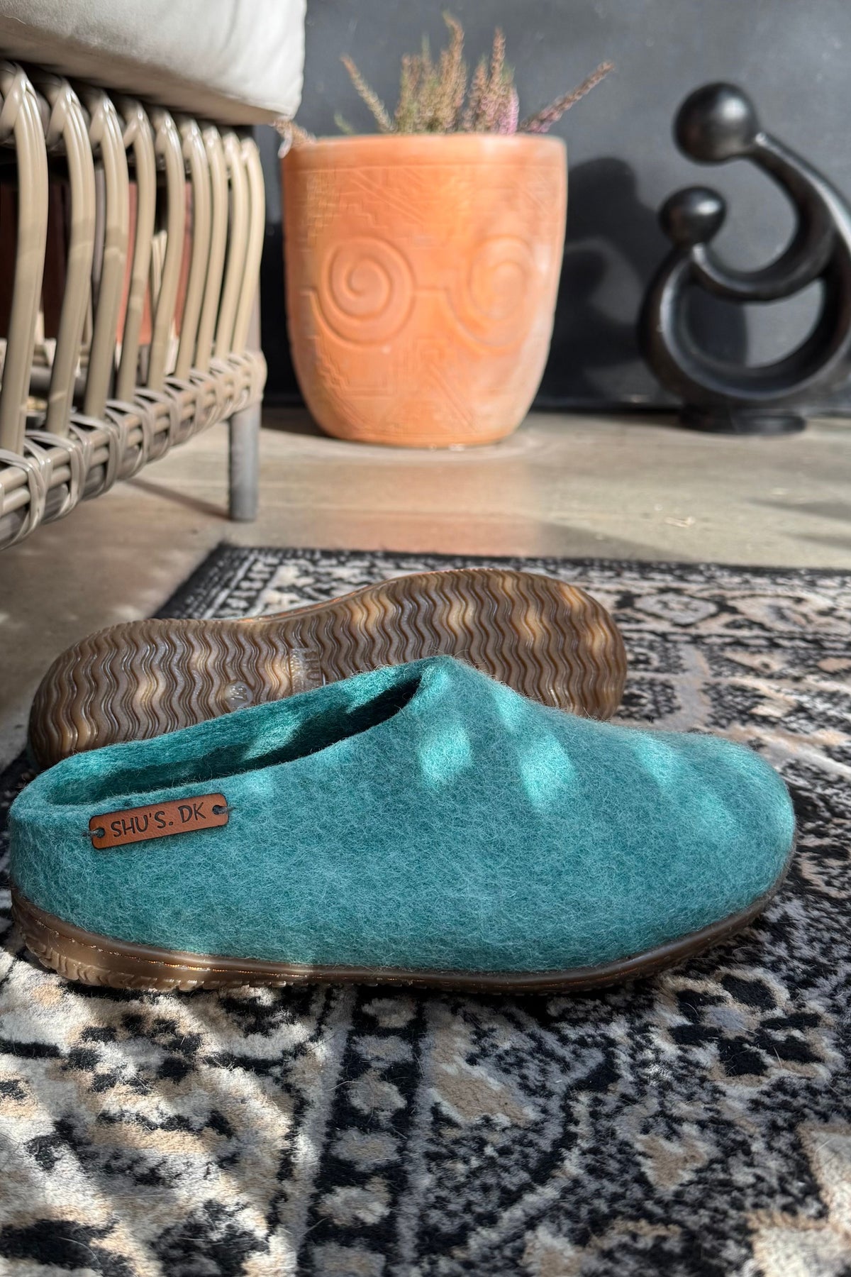 Uldtøffel (100% ren uld) - Model Ocean Mist m/Gummisål