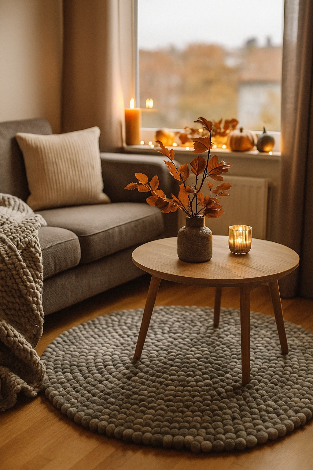 Kugletæppe håndlavet i 100% ren uld - Lys grå