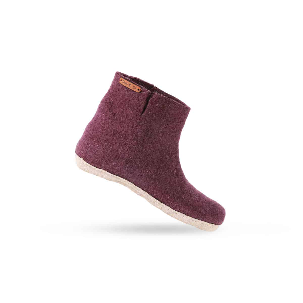 Uldstøvle/sutsko (100% ren uld) - Model lilla m/sål i skind - Dansk Design fra SHUS