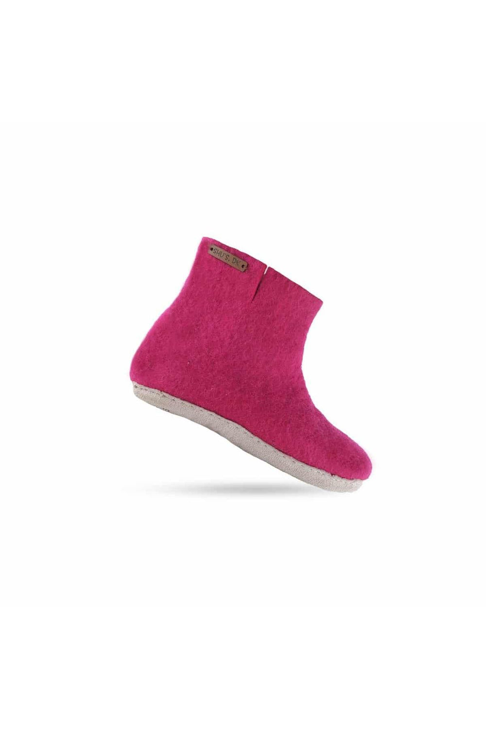 Hjemmesko med høj skaft af 100% ren uld - Model pink m/sål i skind - Dansk Design fra SHUS
