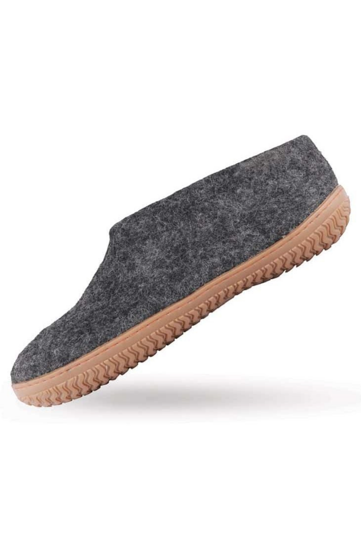 Håndlavede koksgrå uld sutsko fra Shus.dk, lavet af 100% New Zealandsk uld, sikrer varme og komfort. Med natur gummisål. Dansk design.