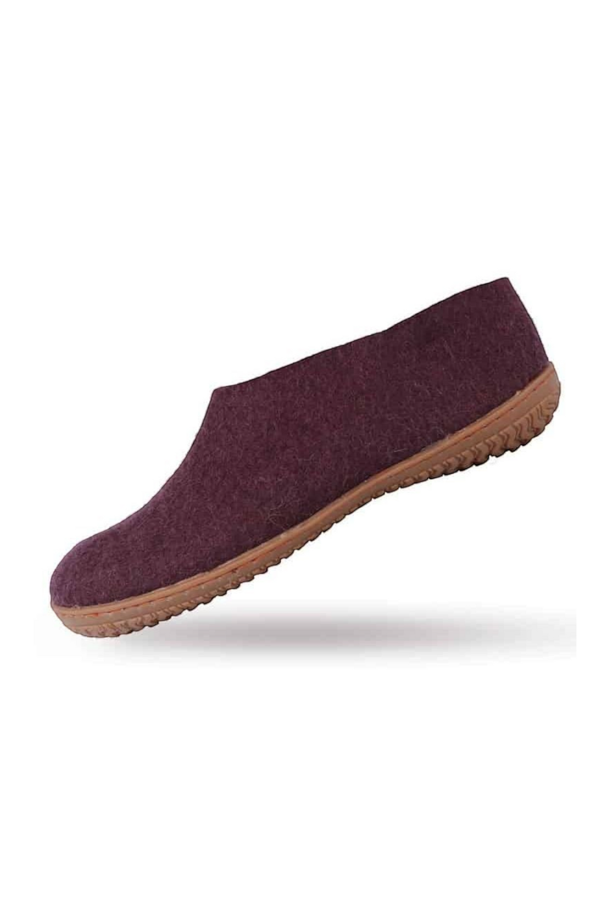 Håndlavede lilla uld hjemmesko fra Shus.dk, lavet af 100% New Zealandsk uld, sikrer varme og komfort. Med natur gummisål. Dansk design.