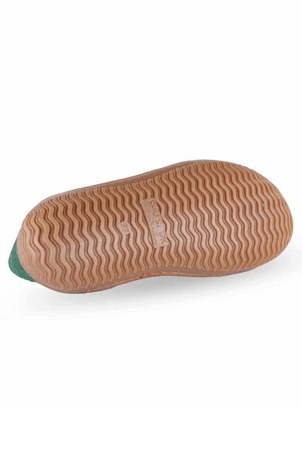Håndlavede grønne uld hjemmesko fra Shus.dk, lavet af 100% New Zealandsk uld, sikrer varme og komfort. Med natur gummisål. Dansk design.