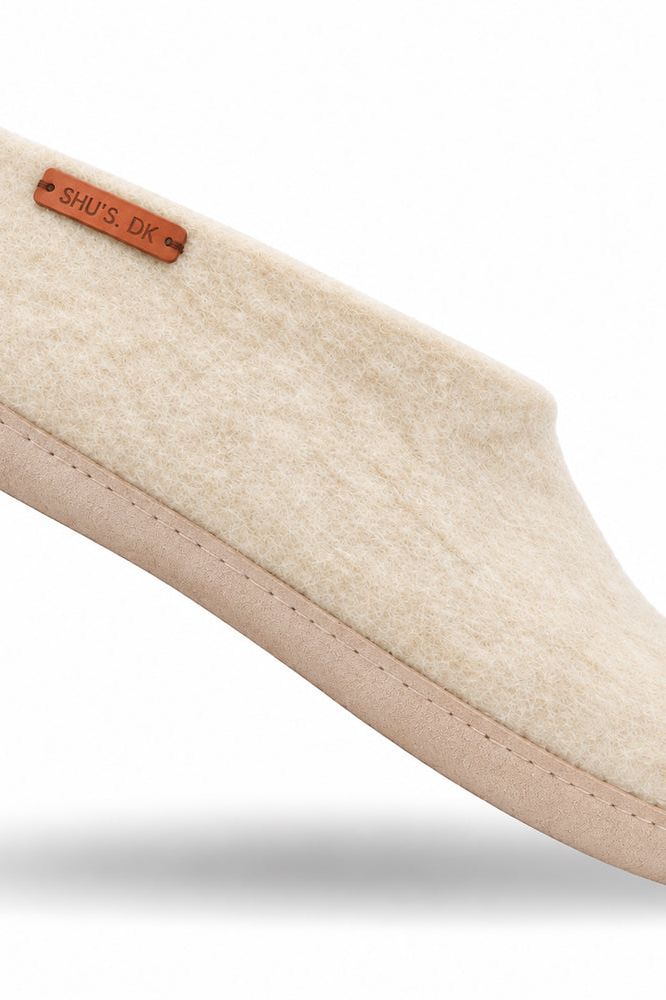 Uldhjemmesko (100% ren uld) - Model beige m/sål i skind