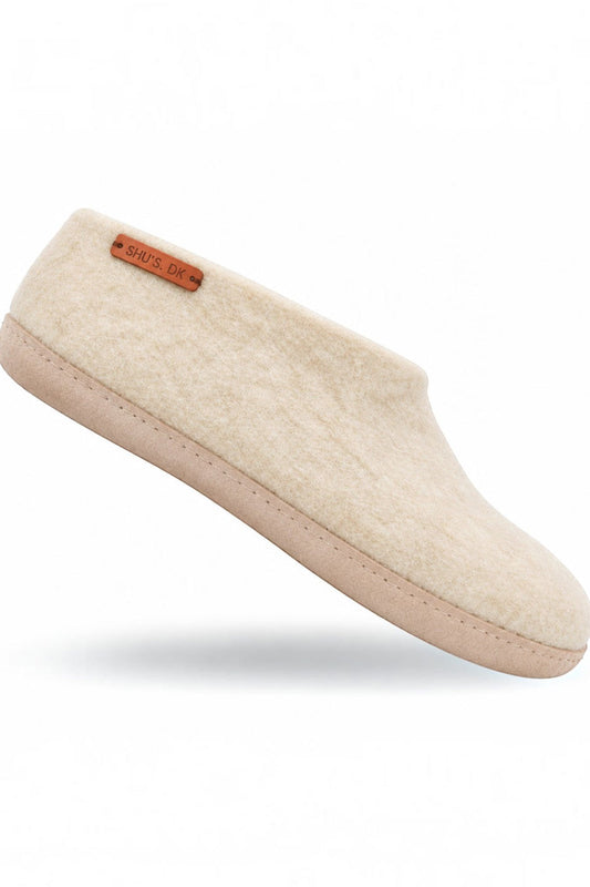 Uldhjemmesko (100% ren uld) - Model beige m/sål i skind