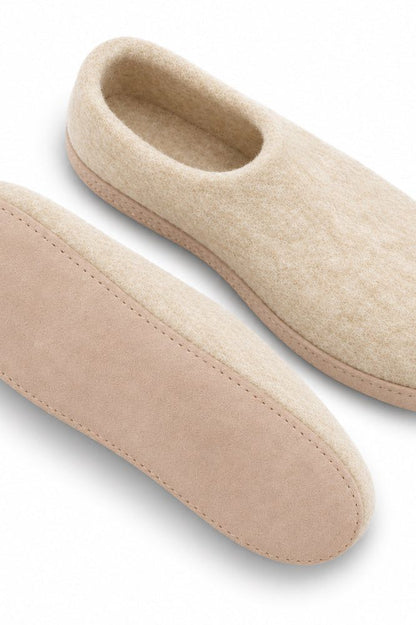 Uldhjemmesko (100% ren uld) - Model beige m/sål i skind