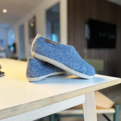 Uldhjemmesko (100% ren uld) - Model Denim m/sål i skind - Dansk Design fra SHUS