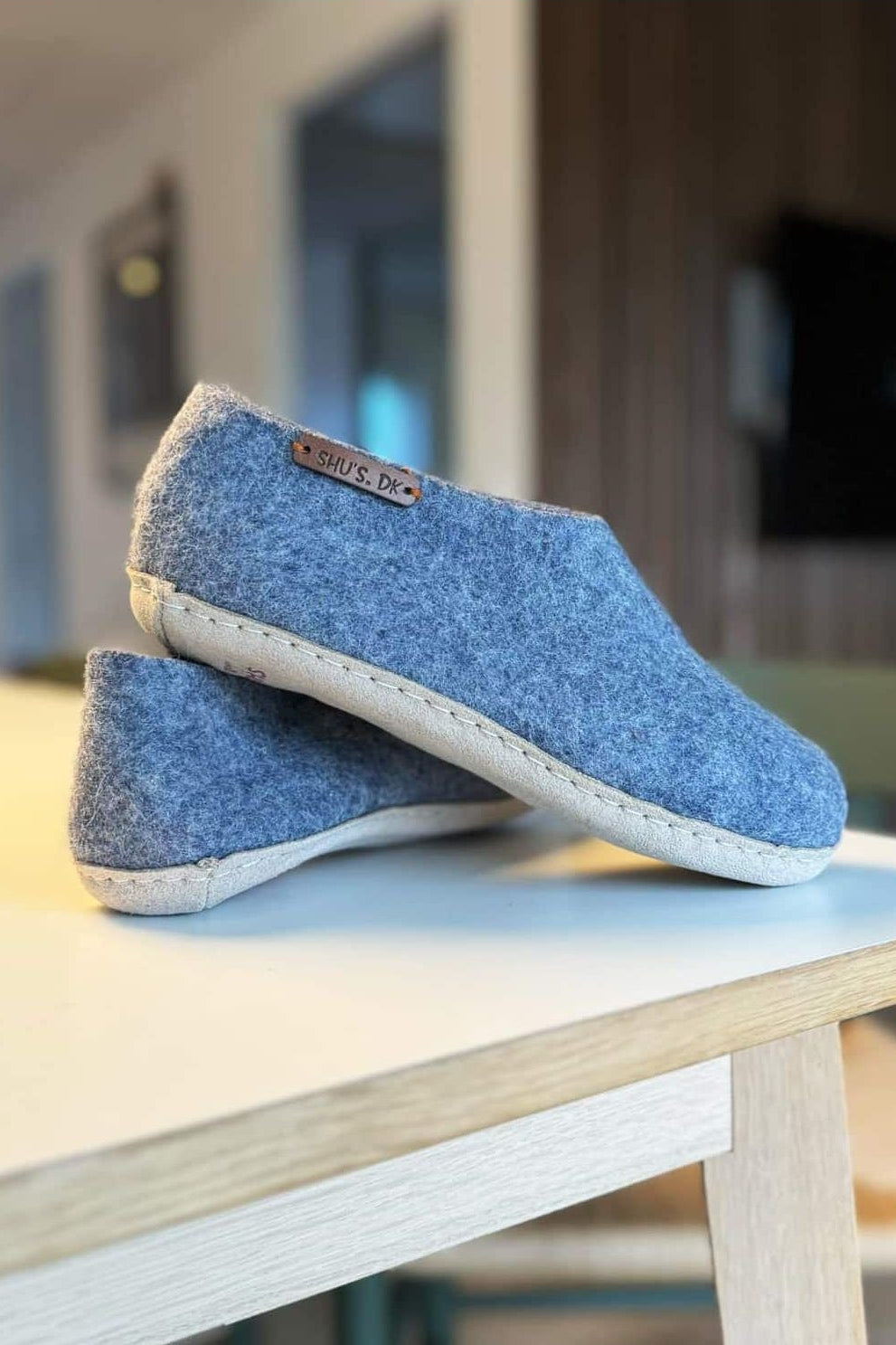 Uldhjemmesko (100% ren uld) - Model Denim m/sål i skind
