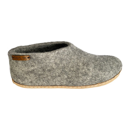 Uldhjemmesko (100% ren uld) - Model Grå m/sål i skind - Dansk Design fra SHUS