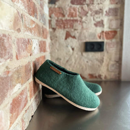 Uldhjemmesko (100% ren uld) - Model Grøn m/sål i skind - Dansk Design fra SHUS