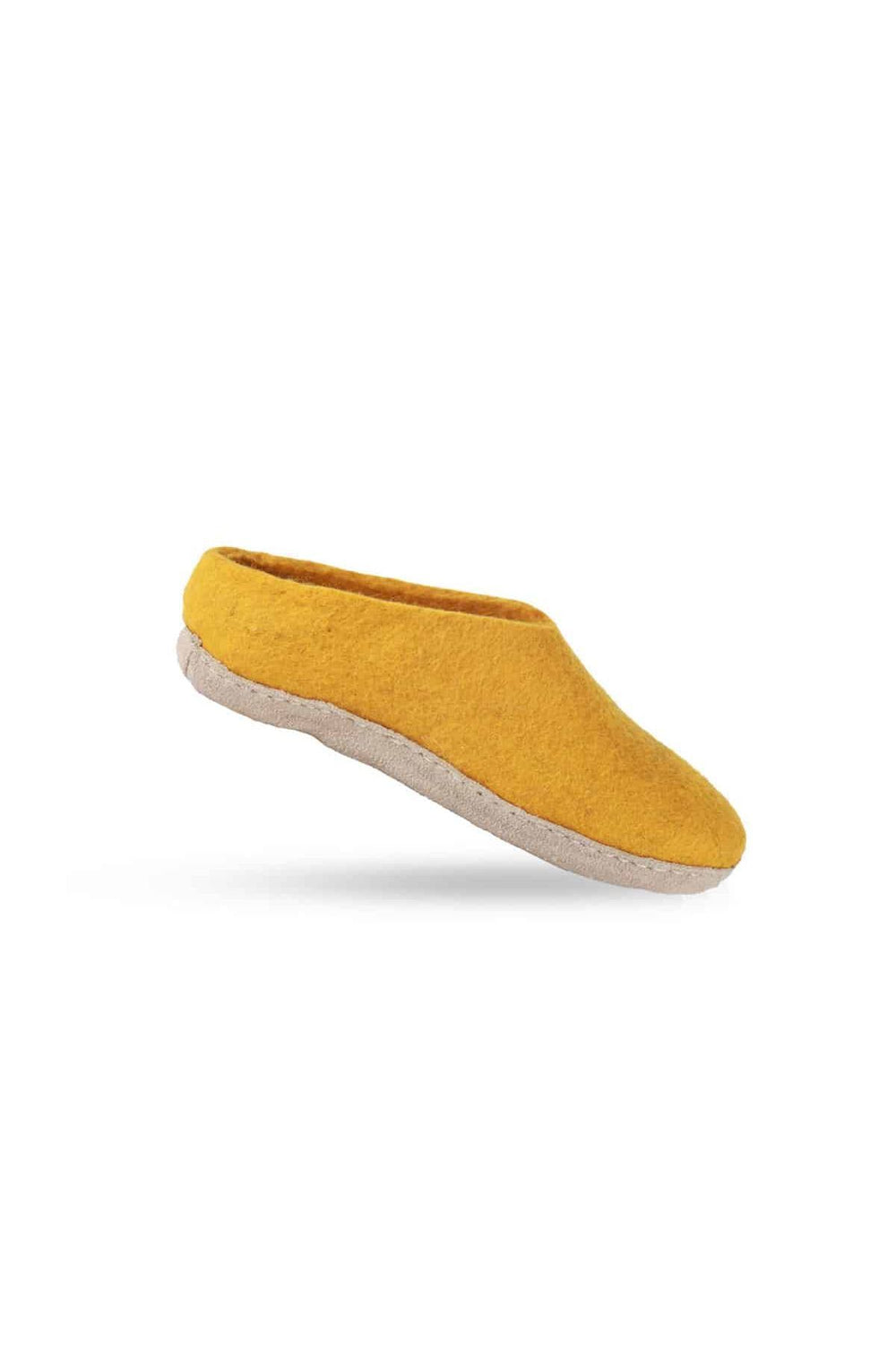 Uldtøffel (100% ren uld) - Model Karry gul m/sål i skind - Dansk Design fra SHUS