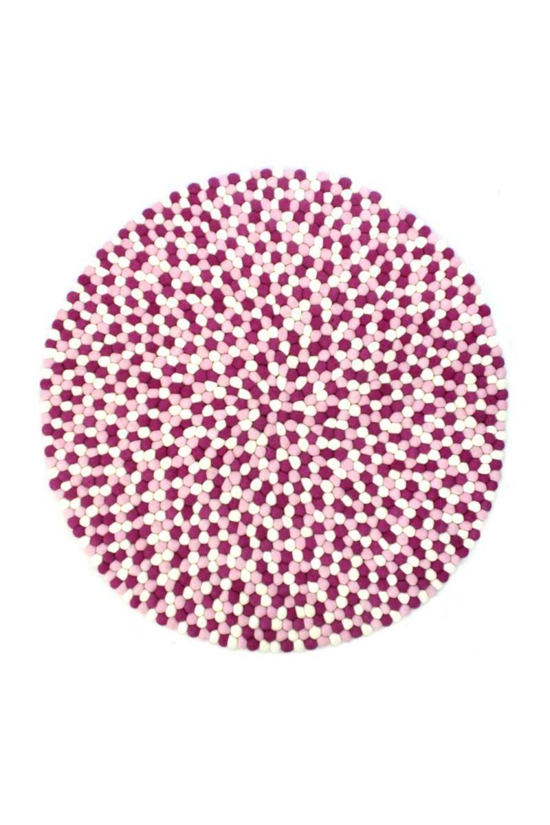 Kugletæppe håndlavet i 100% ren uld - Pink multifarvet