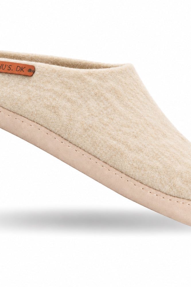 Uldtøffel (100% ren uld) - Model Beige m/sål i skind