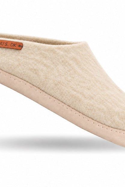 Uldtøffel (100% ren uld) - Model Beige m/sål i skind